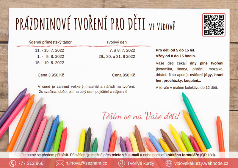 Prázdniny 2022 - Vidov - tvořivé kurzy